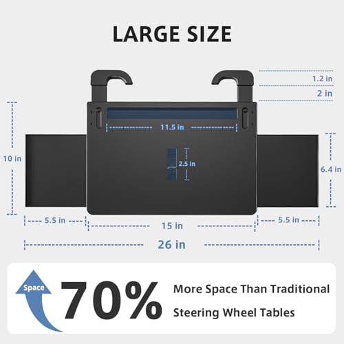 Steering Wheel Tray, Car Food Tray, Car Desk for Laptop, Multipurpose Car Table for Eating & Work, Adjustable Car Tray with Drawer and Anti-Slip Protective Adhesive - color: Black