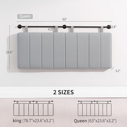 Queen Headboard Only, Wall Mounted Hanging Upholstered Bed Head Board | Modern Vertical Channel Design of Fine Linen, Elegant Grey Fluted Headboard for Bedroom (Grey, Queen Size) - color: Linen/Grey, size: Queen
