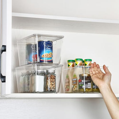 Vtopmart 6 Pack Clear Stackable Storage Bins with Lids, Medium | BPA-free Plastic, Organize Vertically, For Pantry Kitchen Fridge Cabinet Closet Bathroom, Built to Last, Easy to Move - size: M(10"L x 6"W x 5"H)