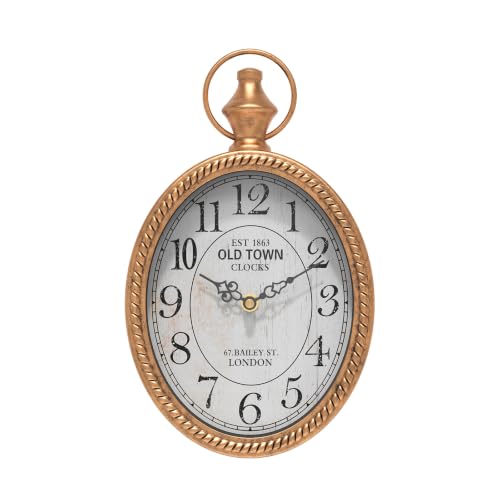 Menterry Small Retro Oval Wall Clock Antique Old Design, Gold Vintage Style | Battery Operated Silent Decor Wall Clocks for Kitchen,Bedroom,Farmhouse,Bathroom (11.2" H x 6.7" W) - color: Gold