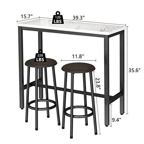 Small Dining Table for 2, 3 Pieces Bar Table Set Kitchen Table and Chairs Bistro Height Pub Table with 2 Chairs, Dining Room Table and Chairs for Small Space, Breakfast Nook, 39.4"