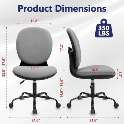 CLATINA Armless Office Desk Chair with Wheels, Ergonomic Tilt Backrest Executive Chairs Adjustable Height Mid Back Swivel Rolling Computer Task Chair for Home Bedroom Study Conference Room, Grey, 2PK - size: 2 Pack