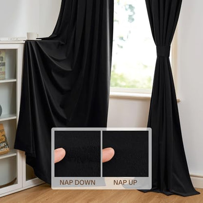 Black Blackout Curtains Dual Rod Pocket, W52 x L63 inches, 2 Panels | 300GSM Soft Heavy Velvet, Thermal Insulated, Noise Reducing, Bedroom, Home Office, Theater Media Room - color: Neutral Series - Black, size: 52"W x 63"L (Pack of 2)