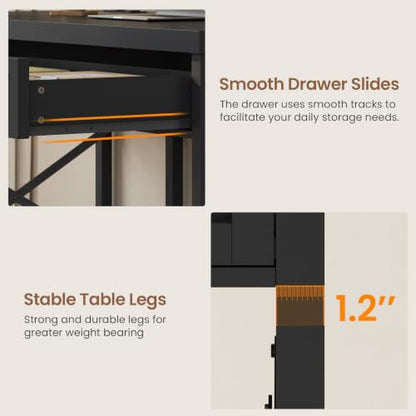 SEDETA 40" Small Computer Desk, Farmhouse Small Desk with Drawer & Storage Shelves, Writing Desk with Power Outlet, Study Table for Small Space, Desk for Bedroom, Home Office, Black - color: Black