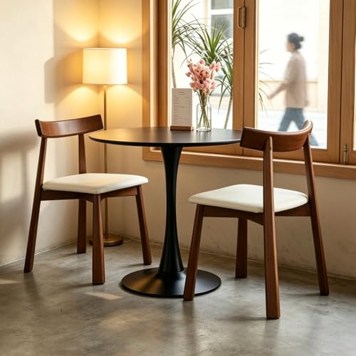 Round Dining Table, 27.6" Circle Tulip Table with Thickened Tabletop & Metal Pedestal, Mid Century Modern Bistro Table for Kitchen, Small Places, Living Room, Cafe (Black) - color: Black, size: 27.6"