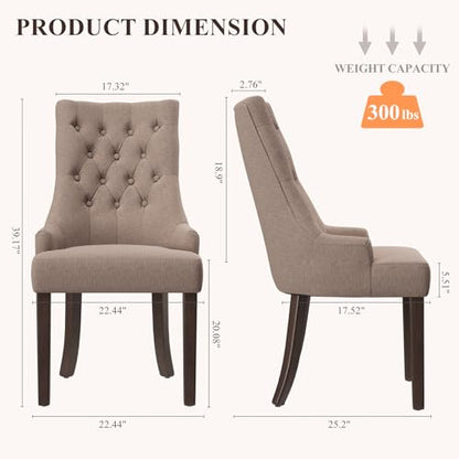 COLAMY Fabric Side Dining Chairs Set of 2, Wingback Upholstered Dining Room Chairs with Tufted Button, Living Room Chairs for Home Kitchen, Taupe - color: Taupe, size: Set of 2