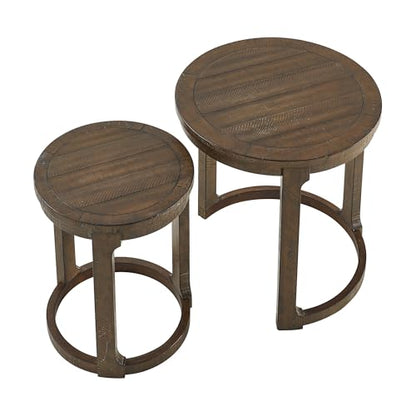 24" Round Nesting Coffee Table Set of 2, Solid Wood Coffee Tables Mid Century Rustic Farmhouse Side End Tea Table for Living Room, Apartment (Drak Brown) - color: 24" Dark Brown
