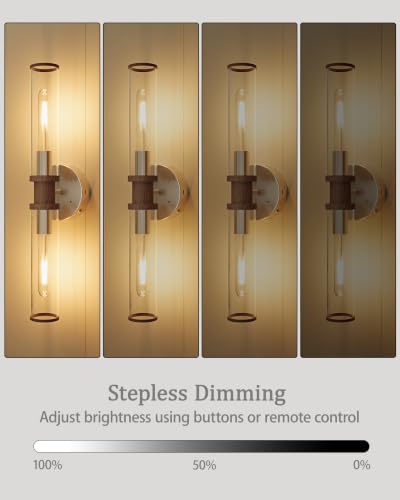 Rayogale Nickel & Walnut Wireless Battery Operated Wall Sconces with Remote | Glass Rechargeable Wall Lights Set of 2 with Timer Function Dimmable for Living Room Bedroom Emergency 3000K, 20.5 Inch - color: Nickel & Walnut(Clear Tubular Lampshade)