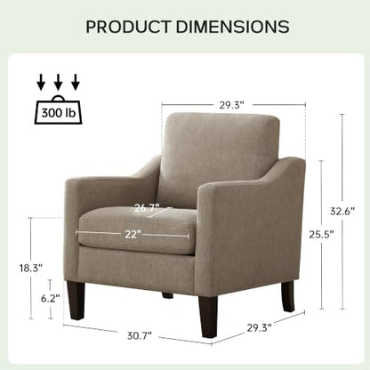 VKNOW Accent Chairs Set of 2, Modern Upholstered Armchairs, Brown | Reading Chairs with Wood Legs, Single Sofa Reading Seat, Flexible Cushion, No Tool Assembly, For Living Room, Bedroom - color: Brown