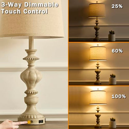 SAIWEYA 27.5" Farmhouse Table Lamps Set of 2, 3 Way Dimmable Touch Lamps | Touch Control, Dimmable, USB C+A Ports & AC Outlet, Bulbs Included, Bedside Nightstand Lamp for Living Room, Bedroom - color: Gray