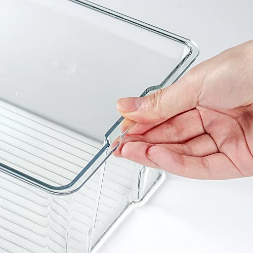 Hudgan 4 Pack Clear Plastic Storage Bins with Bamboo Lids, Stackable Storage Containers for Organizing Medicine Cabinet Organizer, Craft Room, Bread Box - color: Nature