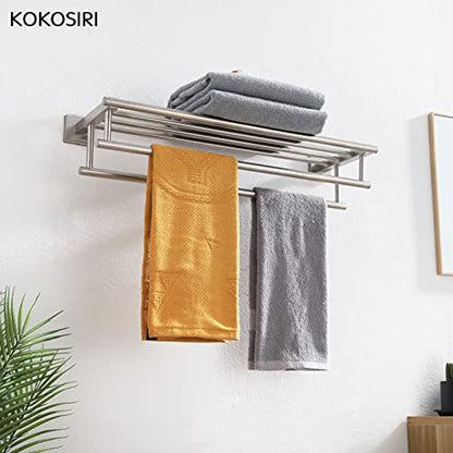 KOKOSIRI 20 Inch Towel Rail Towel Shelf with Double Towel Bars Bathroom Towel Rack Towel Holder Wall Mounted SUS 304 Stainless Steel, Brushed Nickel, B6005BR-L20 - color: Brushed Steel, size: 20 Inch