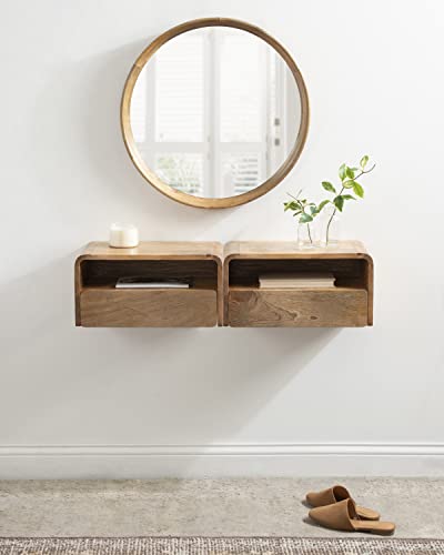 Kate and Laurel Kato Transitional Wood Floating Side Table with Drawer, 18 x 10 x 9, Natural Brown, Modern Wooden Floating Nightstand for Bedroom Bedside Table - color: Natural