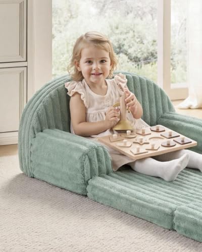 Blissful Diary Kids Couch, 2-in-1 Soft Kids Sofa, Kids Sofa Chair, Comfy Kids Furniture for Playroom, Reading & Play, Fuzzy Sage Green - color: Fuzzy Sage Green
