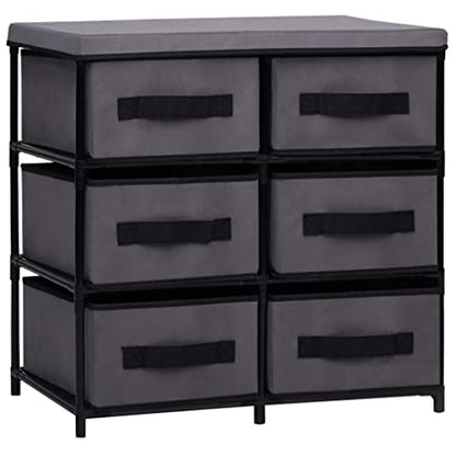 6-Drawer Storage Cabinet, Gray Steel and Fabric Organizer Unit for Bedroom, Living Room, Office, 21.7 inch Side Chest for Small Spaces