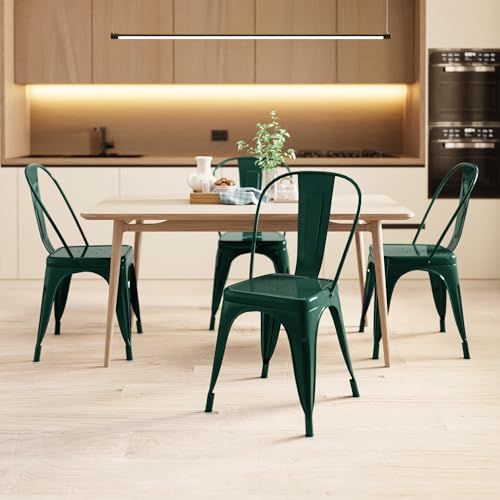 AC Pacific 18 Inch Seat Height Industrial Metal Dining Chairs, Stackable Kitchen or Bar Seat, Durable Modern Design, Versatile Accent Furniture, Set of 2, Dark Green - color: Dark Green, size: Set of 2