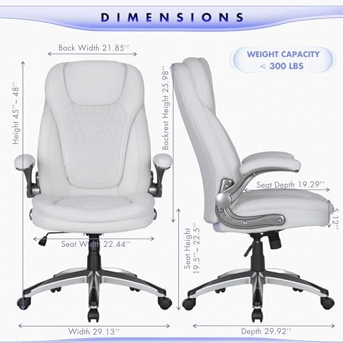 COLAMY Executive Office Chair-Ergonomic Computer Desk Chair, High Back Leather Chair with Padded Flip-up Arms, Swivel Home Office Chair Upgraded Caster, White - color: White, size: set of 1