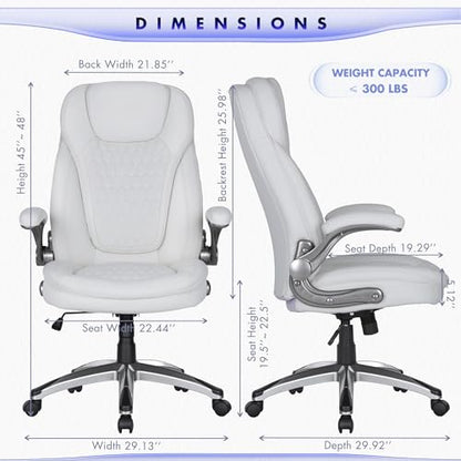 COLAMY Executive Office Chair-Ergonomic Computer Desk Chair, High Back Leather Chair with Padded Flip-up Arms, Swivel Home Office Chair Upgraded Caster, White - color: White, size: set of 1