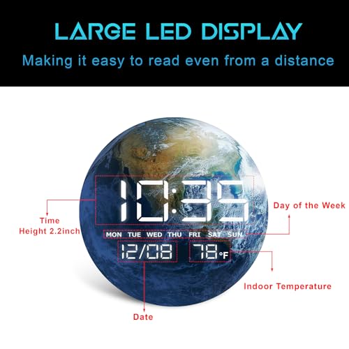 Digital Desk & Shelf Clock, LED Moon/Earth Design, Temperature Display, 7.87 x 7.87 inches (Earth, 7.87 INCH) - color: Earth, size: 7.87 INCH