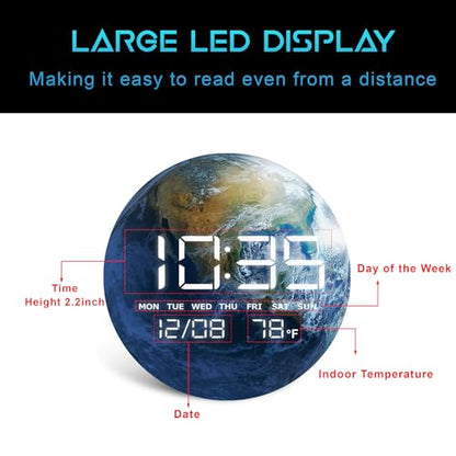 Digital Desk & Shelf Clock, LED Moon/Earth Design, Temperature Display, 7.87 x 7.87 inches (Earth, 7.87 INCH) - color: Earth, size: 7.87 INCH