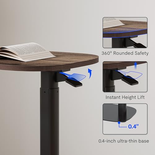 FLEXISPOT 24''Adjustable C Table Gas Spring Mobile Side End Table | Adjustable C table with Wheels, Bedside table for sofa and couch. Laptop Rolling Cart TV Tray, 23.6" W x 13.8" D,Rustic Brown - color: Rustic Brown, size: 24x14