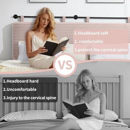 Queen Headboard Only, Wall Mounted Hanging Upholstered Bed Head Board | Modern Vertical Channel Design of Fine Flannel, Elegant Pink Fluted Headboard for Bedroom (Pink, Queen Size) - color: Flannel/Pink, size: Queen