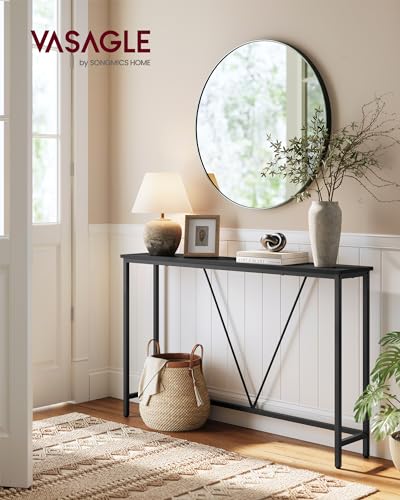 VASAGLE Console Sofa Table, Narrow Entryway Table, for Living Room, Bedroom, Easy Assembly, Charcoal Gray and Ink Black ULNT020B04 - color: Charcoal Gray + Ink Black, size: 9.1"D x 47.2"W x 29.1"H
