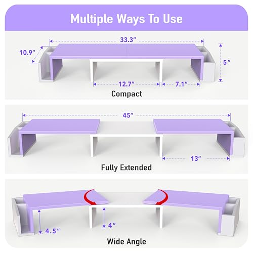Simple Houseware Desk Dual Monitor Stand Riser with Drawer, Purple | Customizable Organizer Tray, Built-In Phone & Tablet Slot and Side Storage - color: Purple