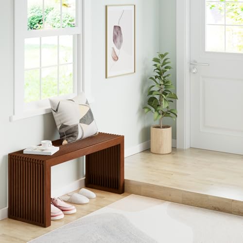 APRTAT Bamboo Dining Bench 35-Inch Indoor Wood Shoe Rack Bench for Entryway | Easy Assemble, Sturdy & Durable,Slatted Design,Versatile Everyday Seating,Living Room Hallway Bedroom Bathroom - color: Red Brown, size: Long
