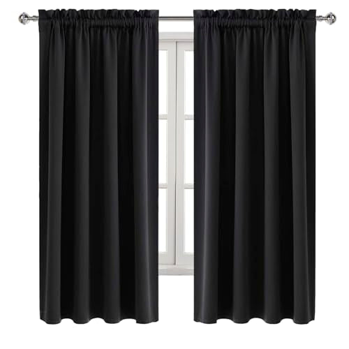 DWCN Blackout Curtains for Bedroom Living Room 52 x 63 Inch Long Black | 2 Panels Set, Room Darkening, Thermal Insulated, Light Blocking, Rod Pocket Drapes, Noise Reducing Window Treatments - color: Black, size: 52"W x 63"L (Pack of 2)