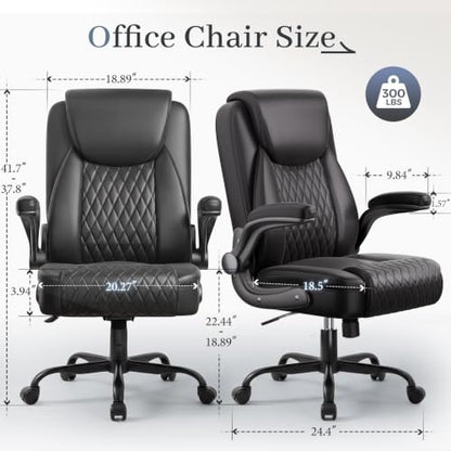 GTPOFFICE Executive Office Chair with Comfortable Lumbar Support, Ergonomic Gaming Chair with Flip-up Armrests & Zoned Pressure-Relief Cushion, Comfy PU Leather Desk Chair, Black - color: Black