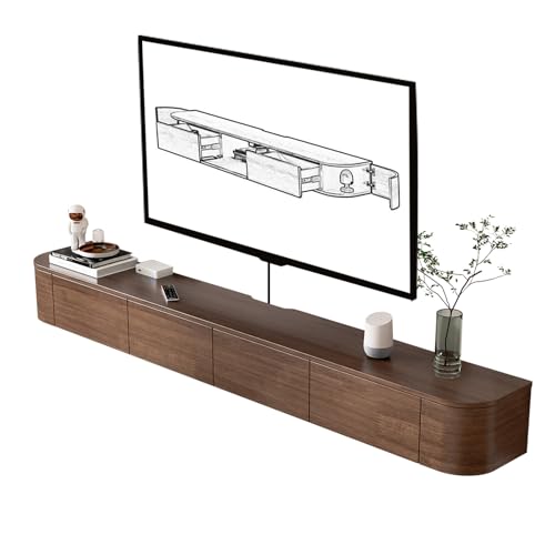 Solid Wood Floating TV Stand - Wall Mounted Media Console with 2 Side Doors, Deepened 11.8'', Wall Mounted Audio/Video Shelf for Home Room (Walnut, 62.99x7.87x11.8'') - color: Walnut, size: 62.99x7.87x11.8''