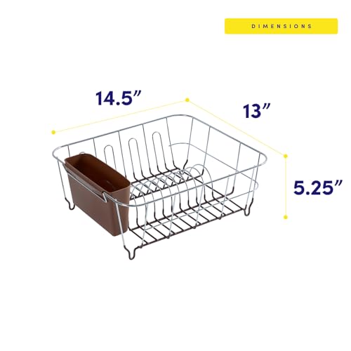 Dish Drying Rack & Cutlery Holder 2 Piece Set - Compact Sink-Fitting Dish Drainer with Rubberized Undercoating, Space-Saving Kitchen Organizer for Plates, Cups, Bowls & Utensils in Sink, Bronze Brown - color: Bronze