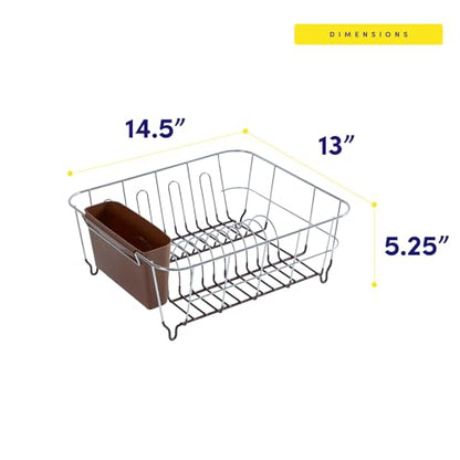 Dish Drying Rack & Cutlery Holder 2 Piece Set - Compact Sink-Fitting Dish Drainer with Rubberized Undercoating, Space-Saving Kitchen Organizer for Plates, Cups, Bowls & Utensils in Sink, Bronze Brown - color: Bronze