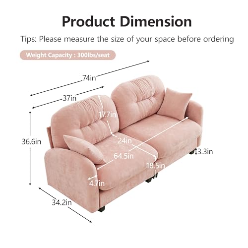 Modular Loveseat Sofa Mini Couch with Premium Chenille Fabric and Tufted Pleated Backrest Flexible Small Couch for Bedroom and Living Room Ergonomic 2-Seater Sofa for Adults and Compact Spaces (Pink) | Sturdy & Durable - color: Pink