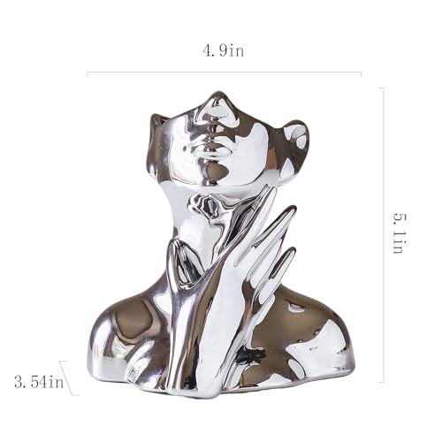 BrownLove Silver Ceramic Face Vase, Modern Silver Decorative Art Vase, Bookshelf Placed On The Desktop, Small Living Room, Office and Bedroom - style: Silver-Charming