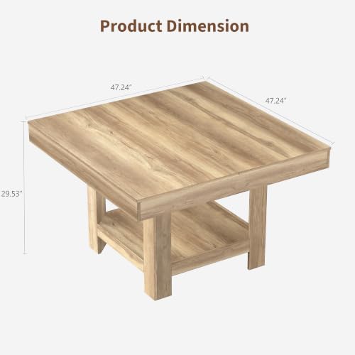 GarveeHome Square Dining Room Table for 4-6 People, Heavy Duty 350Lbs Kitchen Table with 2-Tier Storage, Waterproof Wooden Dinner Table with Sturdy Triangle Legs, Rustic Pear. - color: New Brown