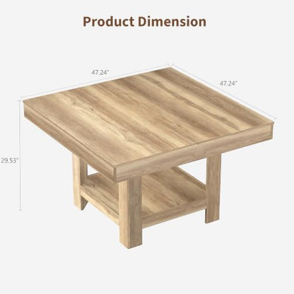 GarveeHome Square Dining Room Table for 4-6 People, Heavy Duty 350Lbs Kitchen Table with 2-Tier Storage, Waterproof Wooden Dinner Table with Sturdy Triangle Legs, Rustic Pear. - color: New Brown