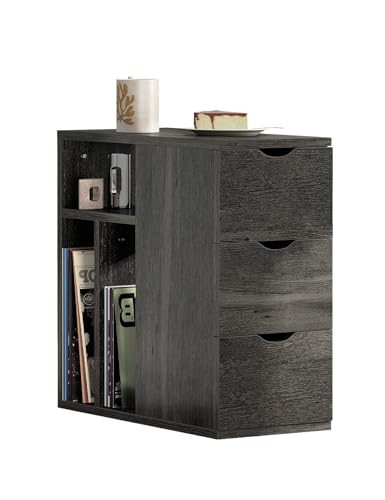 Narrow End Table with 3 Drawers, Wood Side Table with Storage Shelves for Living Room, Slim Sofa Side Table Nightstand for Bedroom (1, Black) - color: Classic Black