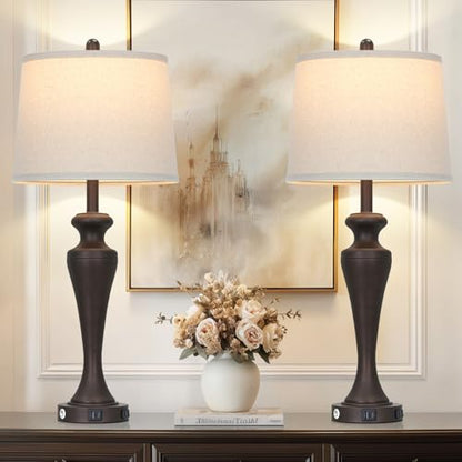 CINSARY 30“ Tall Brown Table Lamps Set of 2, Touch Control Living Room Lamp with USB A+C Ports and AC Outlet, 3-Way Dimmable Bedside Lamps for Nightstand, Modern Metal Bedroom Lamp for End Table - color: Brown (2 Pack)