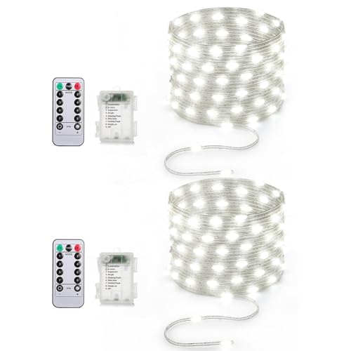 16.5ft Battery Operated String Lights (2 Pack), 50 LED Fairy String Lights Battery Powered with Remote & Timer for Indoor Outdoor Christmas Trees Wreath Decoration Bedroom Patio - Cool White - color: Clear Wire - Cool White