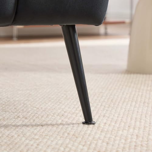 Velvet Slipper Chair, Armless Upholstered Accent Chair with Black Metal Legs, Modern Lounge Chair for Living Room, Bedroom, Office & Reading Nook (Black+Metal) - color: Black+metal