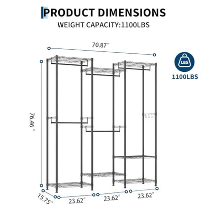 Heavy Duty Clothes Rack with Cover Portable Wardrobe with Storage Shelves | Adjustable Closet System 1100 lb Capacity 70.87 x 15.75 x 76.46 in for Bedrooms Walk In Closets and Laundry Rooms - color: 70.87" (Black)