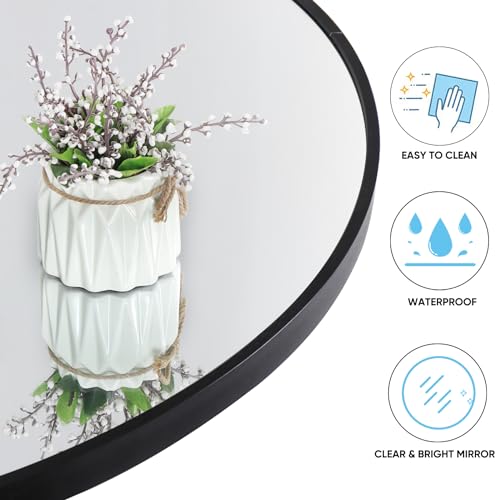 ZENY 18 Inch Round Wall Mirror, Black Frame Bathroom Mirror for Wall, Large Circle Vanity Mirror Wall Mounted - size: 18"L x 18"W