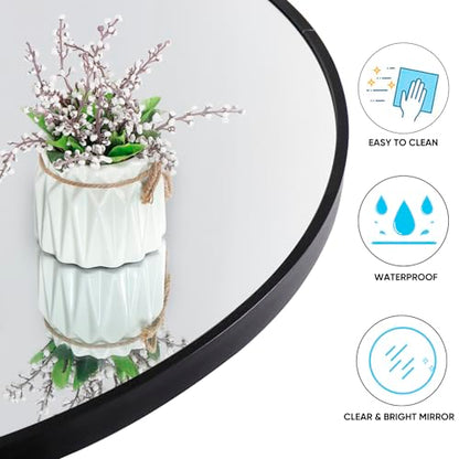 ZENY 18 Inch Round Wall Mirror, Black Frame Bathroom Mirror for Wall, Large Circle Vanity Mirror Wall Mounted - size: 18"L x 18"W