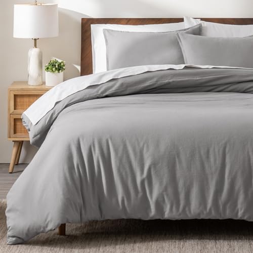 Bare Home Flannel Duvet Cover Set (Twin/Twin XL, Light Grey) | 100% Cotton, Velvety Soft, Heavyweight, Premium Flannel, Double Brushed, Includes Sham Pillow Cover - color: 03 - Light Grey (No Comforter), size: Twin/Twin XL