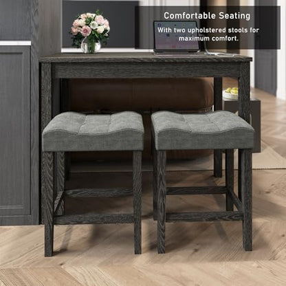 allamazing 3-Piece Counter Height Bar Table Set with Socket and 2 Fabric Padded Bar Stools, Tall Kitchen Breakfast Dining Table Set with Stools (1+2 Black) - color: 1+2 Black