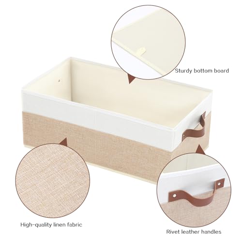 6 Pack Fabric Storage Bins, Large Storage Baskets for Shelves | Foldable Closet Organizer Storage Boxes with Leather Handles for Clothes, Sheets, Jeans, Toys, Books (Beige and White) - style: 6 Pack Beige & White