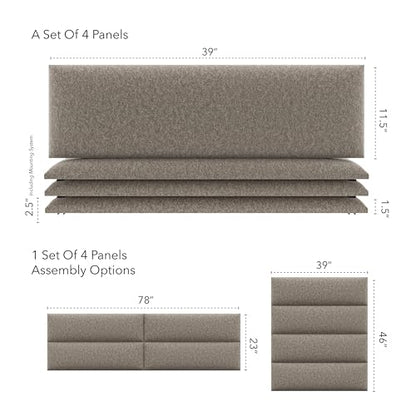 Vänt Wall Mounted Headboard Panels, King/Twin, Faux Merino Wool Brown - color: Faux Merino Wool Brown, size: 39"
