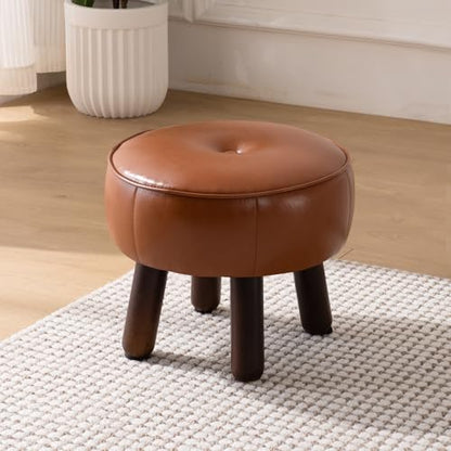 oakvivo Small Foot Stool, 13in Round Faux Leather Pouf Ottoman Foot Rest | Footstool Ottomans with Rubber Legs Under Desk, 13''L x 13''W x 10.2''H, Footrest for Couch, Living Room Bedroom, Brown - color: Brown
